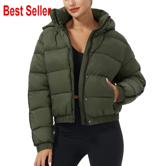 Cropped Puffer Jacket Hooded Waterproof Quilted Chic Winter Outerwear